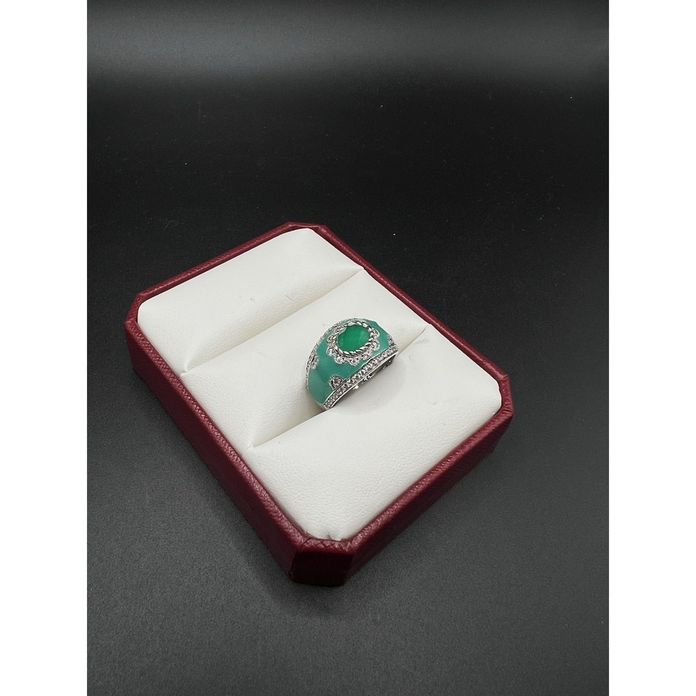 Judith Ripka Green Chalcedony Diamonique CZ Sterling 925 cocktail ring